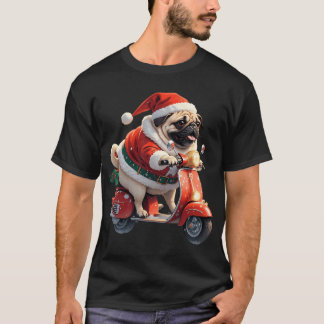 Pug Santa Claus Scooter Funny Christmas T-Shirt