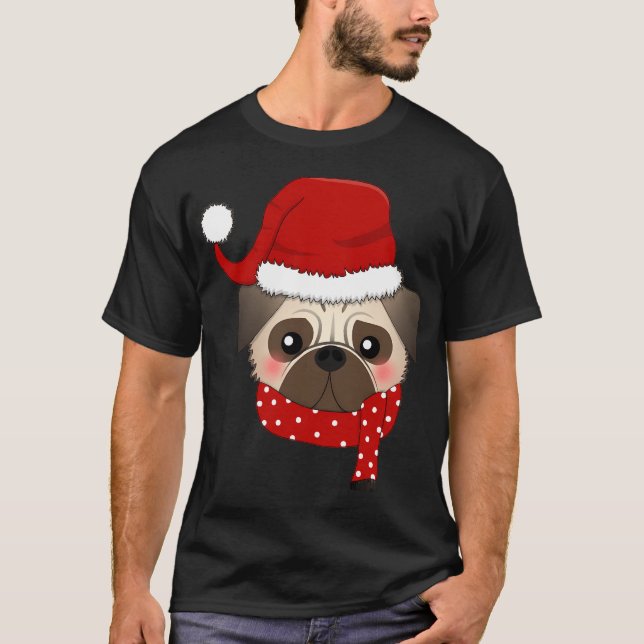 Pug Santa Clause Christmas Pattern T-Shirt (Front)
