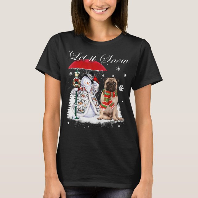 Pug Santa Dog Christmas Snowman Xmas Pajama T-Shirt (Front)