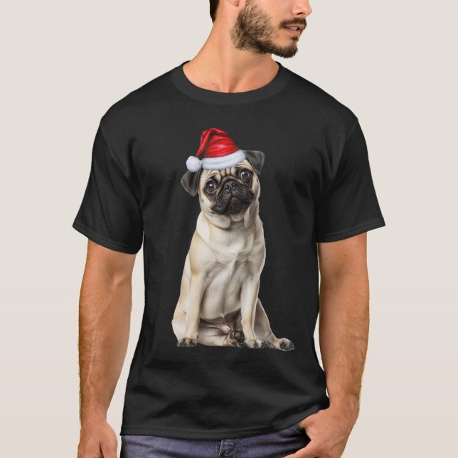 Pug Santa Dog Lover Funny Christmas T-Shirt (Front)