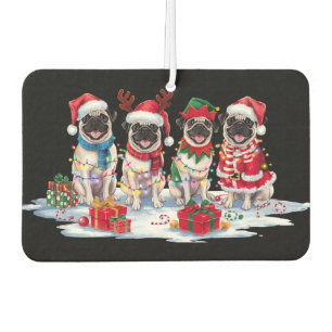 Pug Santa hat antlers elf Christmas lights Air Freshener