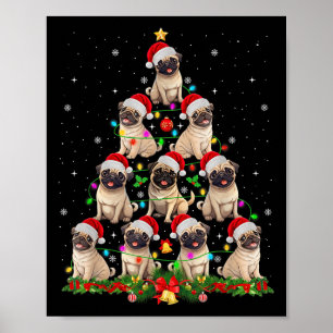 Pug Santa Hat Christmas Tree Lights Xmas Pugmas Do Poster