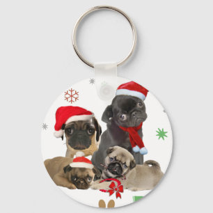 Pug Santa Paws Keychain