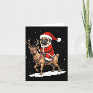 Pug Santa Riding Reindeer Christmas Holiday Puppy  Card