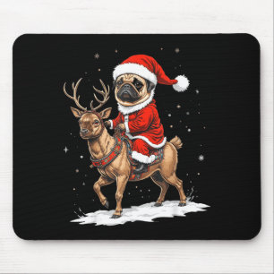 Pug Santa Riding Reindeer Christmas Holiday Puppy  Mouse Pad