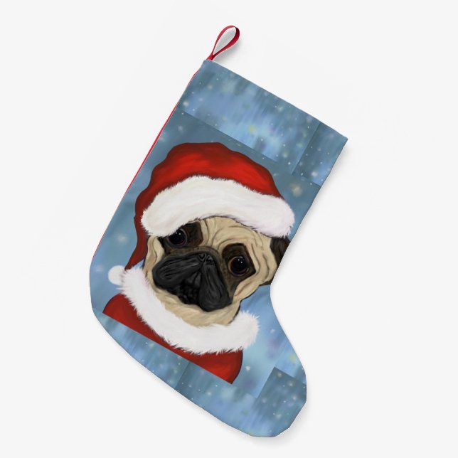 Pug Santa Small Christmas Stocking (Front (Hanging))