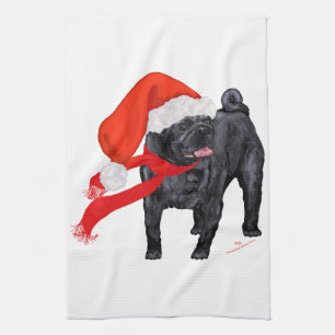Pug Santa's Helper Kitchen Towel