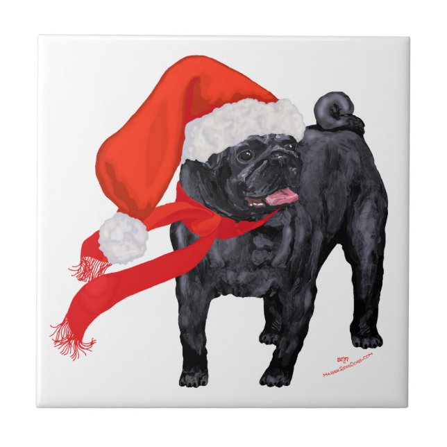 Pug Santa's Helper Tile (Front)