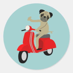 Pug Scooter Classic Round Sticker