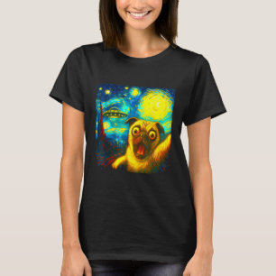 Pug Selfie With Alien Ufo Funny Starry Night Van G T-Shirt