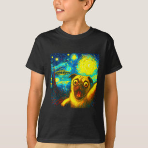 Pug Selfie With Alien Ufo Funny Starry Night Van G T-Shirt