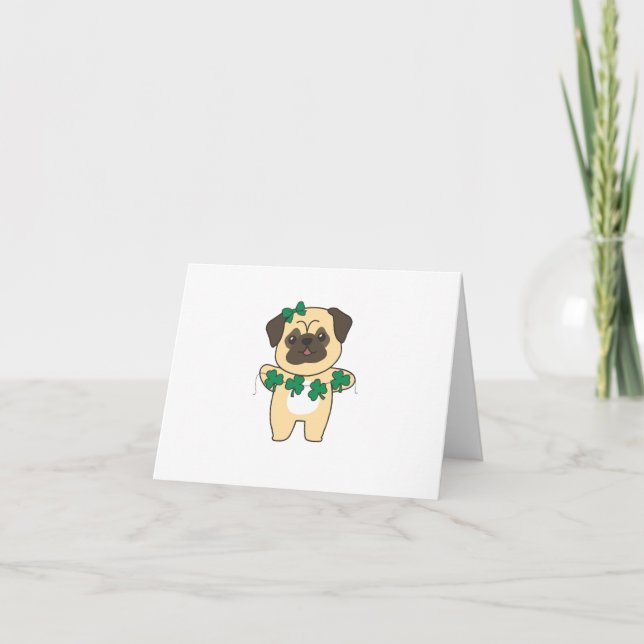 Pug Shamrocks Cute Animals For Happiness Thank You Card (Front)
