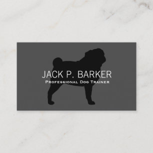 Pug Silhouette Black on Grey Business Card