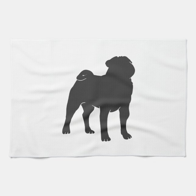 Pug  silhouette  - Choose background colour Kitchen Towel (Horizontal)