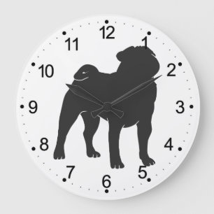 Pug silhouette - Choose background colour Large Clock