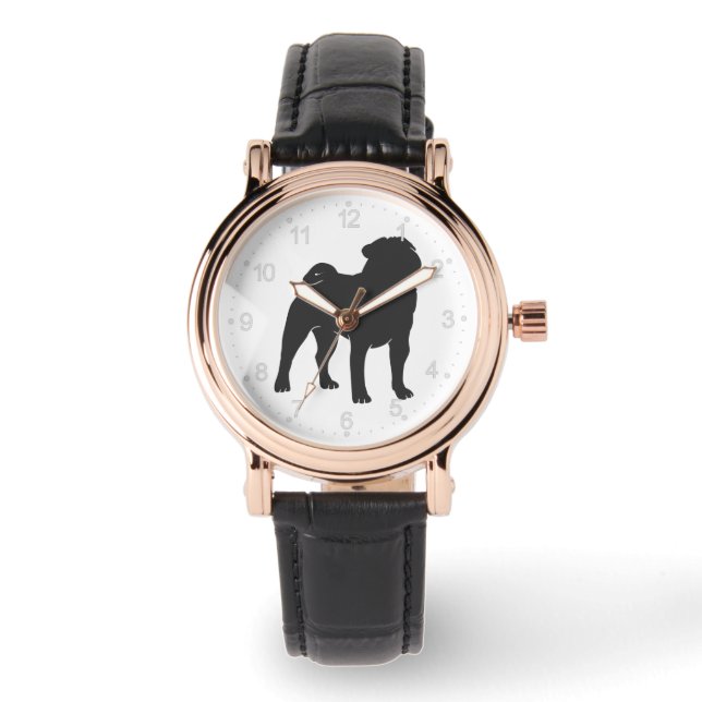 Pug  silhouette  - Choose background colour Watch (Front)