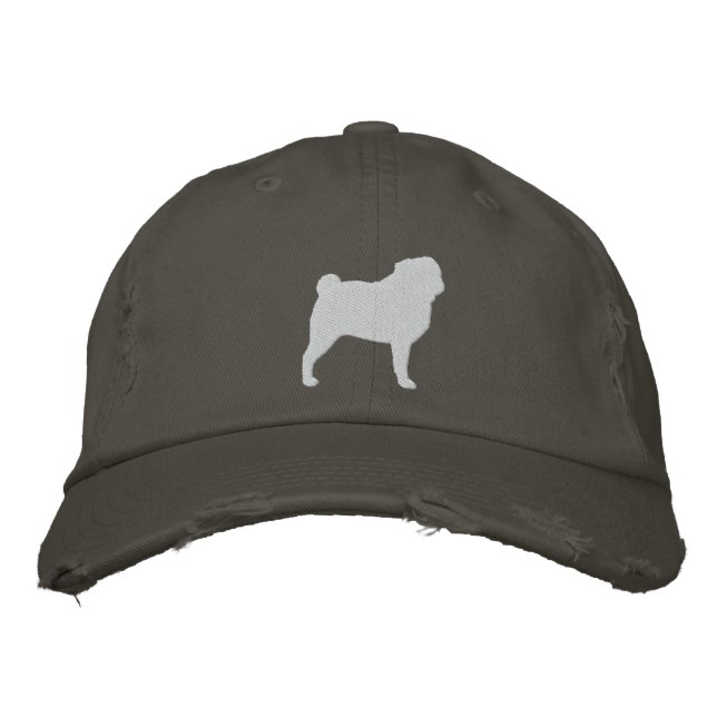 Pug Silhouette Embroidered Hat (Front)