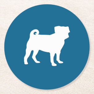 Pug Silhouette Puppy Baby Shower Round Paper Coaster