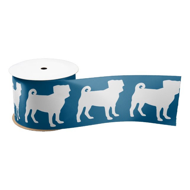 Pug Silhouette Puppy Baby Shower Satin Ribbon (Spool)