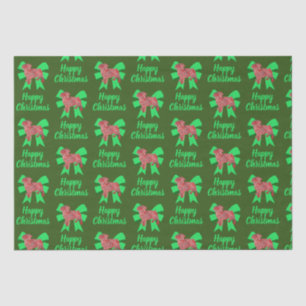 Pug Silhouette Red Christmas Dog & Bow Green Tissue Paper