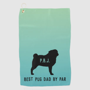 Pug Silhouette with Custom Text  Golf Towel