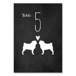 Pug Silhouettes Chalkboard Style Wedding Table Number