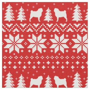 Pug Silhouettes Christmas Sweater Style Pattern Fabric