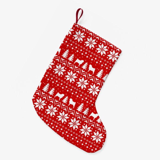 Pug Silhouettes Christmas Sweater Style Pattern Small Christmas Stocking (Front (Hanging))
