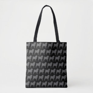Pug Silhouettes Dogs Patterned Grey and Black Tote Bag