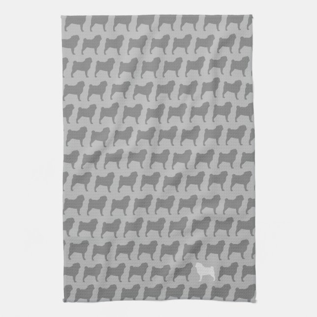 Pug Silhouettes Pattern Kitchen Towel (Vertical)
