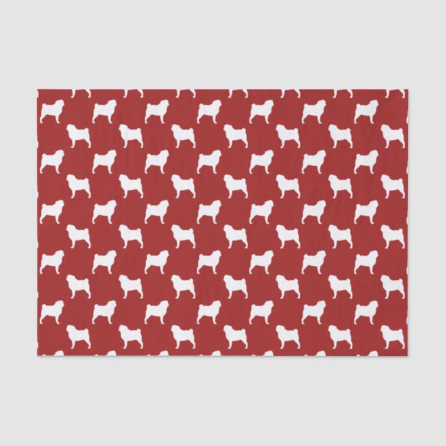 Pug Silhouettes Pattern Red Tissue Paper (Front)