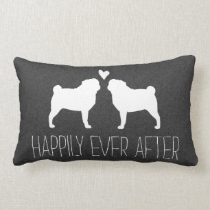 Pug Silhouettes with Heart and Text Lumbar Pillow