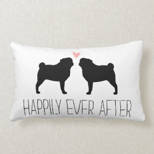 Pug Silhouettes with Heart and Text Lumbar Pillow