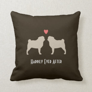Pug Silhouettes with Heart and Text Throw Pillow