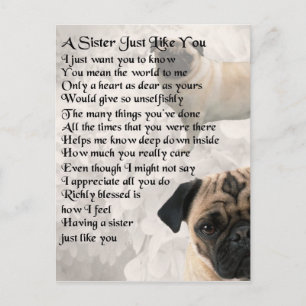 Pug Sister Poem Postcard