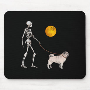 Pug Skeleton Dog Walking Halloween Costume Mouse Pad