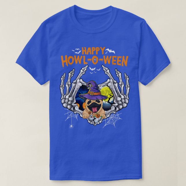 Pug Skeleton Heart Happy HowlOWeen Costume  T-Shirt (Design Front)