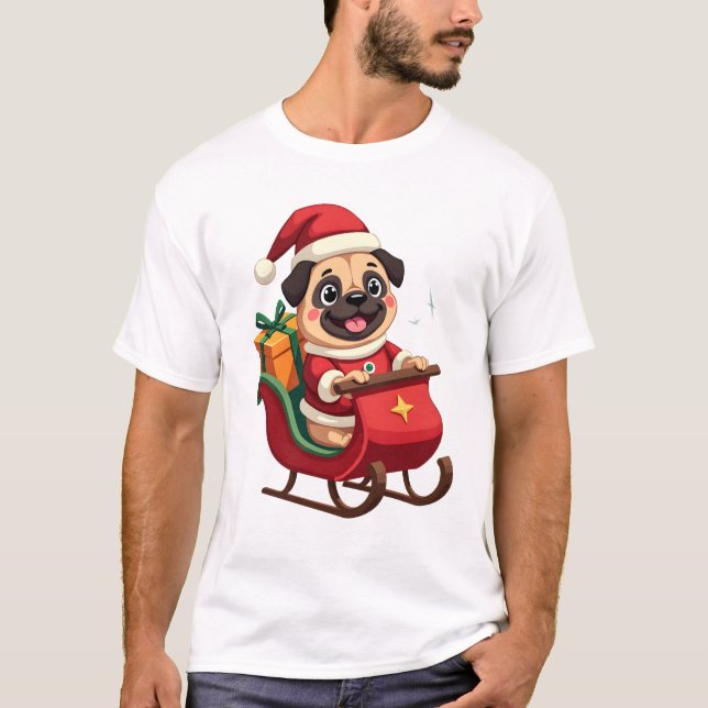 Pug Sleigh Ride T-Shirt (Front)