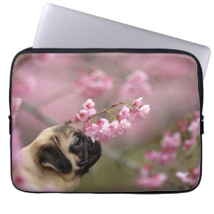 Pug Smelling Cherry Blossoms Laptop Sleeve