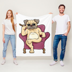 Pug Smoking Cigar   Really Cool Pug Dog Fleece Blanket