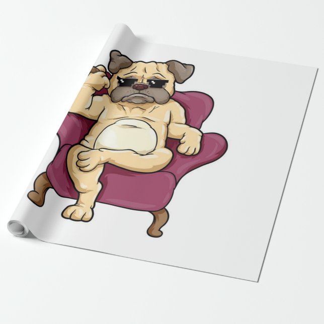 Pug Smoking Cigar | Really Cool Pug Dog Wrapping Paper (Unrolled)