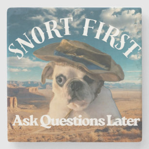 Pug  Snort First Ask Questions Later Stone Coaster