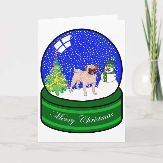 pug snow globe holiday card (Front)