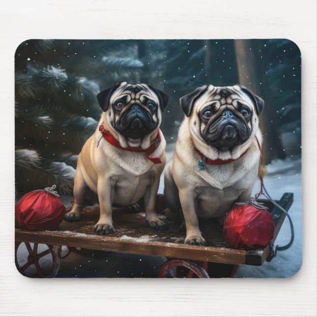 Pug Snowy Sleigh Christmas Decor Mouse Pad (Front)