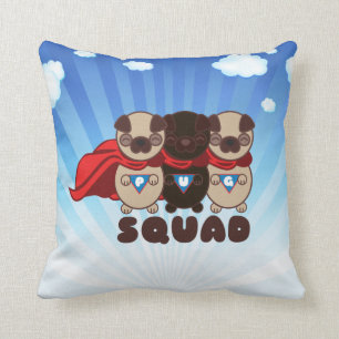 Pug Squad with Black Pug Pillow
