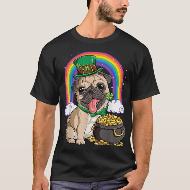 Pug St Patricks Day Boys Kids Men Leprechaun Dog L T-Shirt (Front)