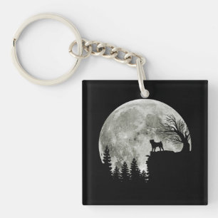 Pug Stand On Mountain Spooky Halloween Moon Keychain
