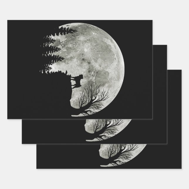 Pug Stand On Mountain Spooky Halloween Moon Wrapping Paper Sheet (Set)