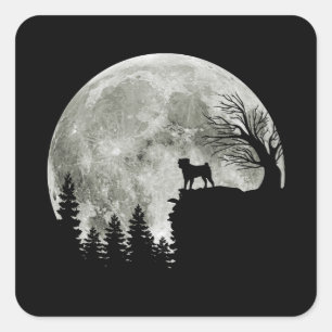 Pug Standing On Mountain Moonlight Halloween Square Sticker