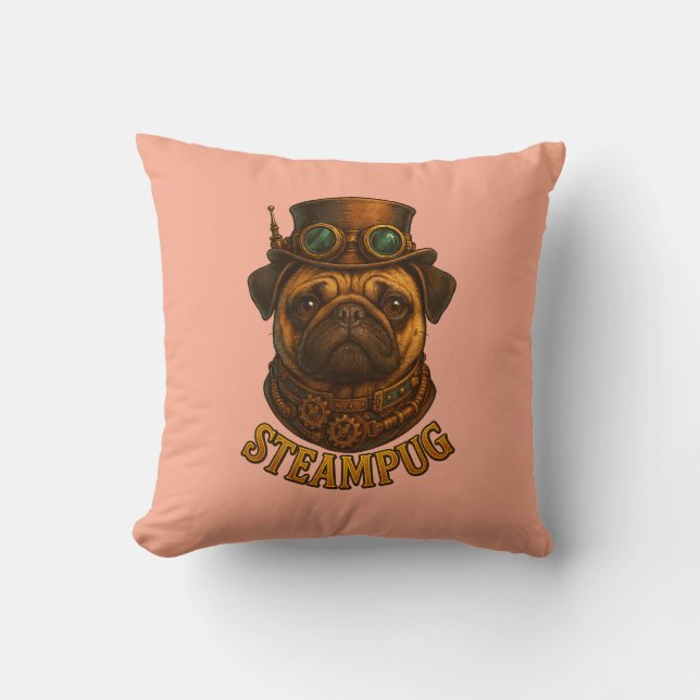 Pug Steampunk Cushion Vintage retro dog art  (Front)